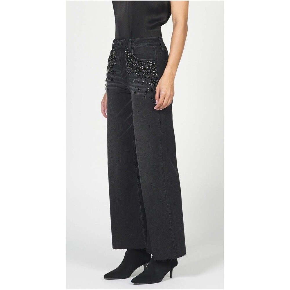 Dear John Fiona Wide Leg Jeans Women 30 Black Rhinestone Embellished NWT